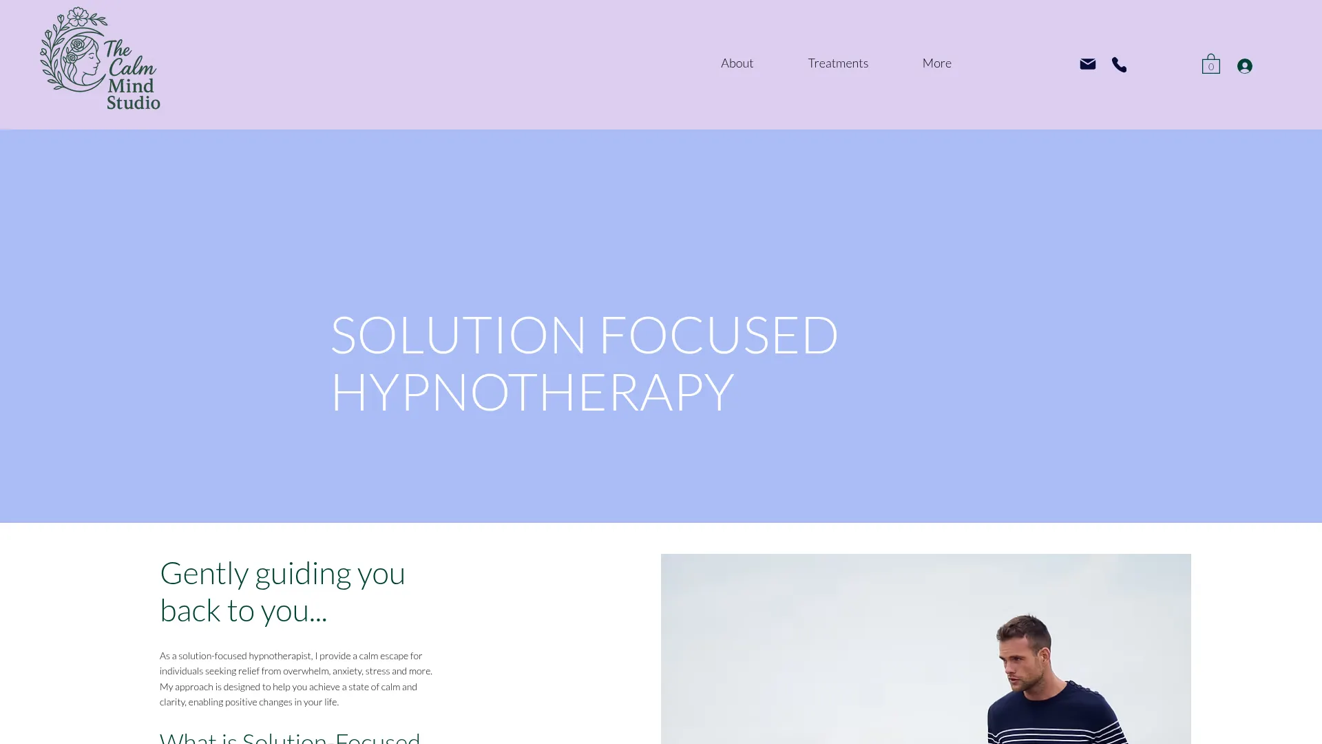 The Calm Mind Studio website introducing solution-focused hypnotherapy