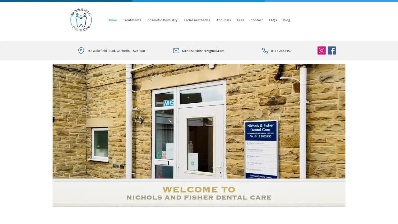 Nichols & Fisher dental practice website with its Garforth surgery exterior