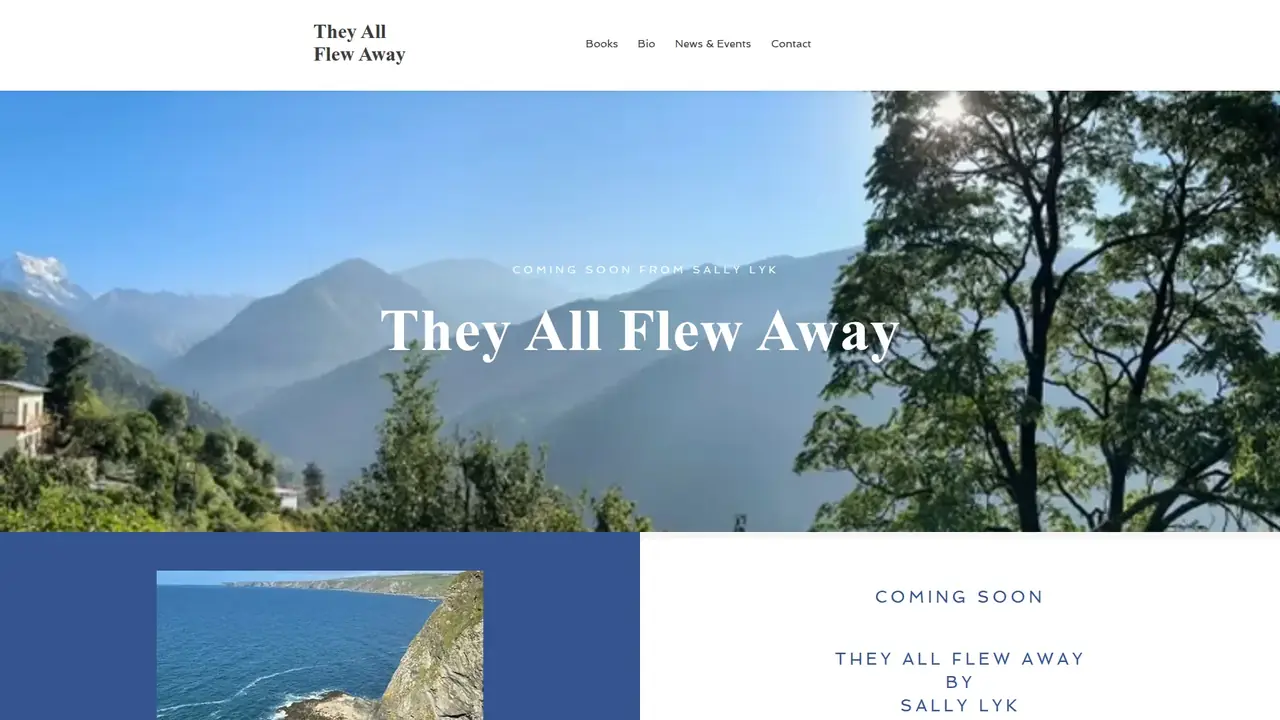 They All Flew Away author website with its book title over a landscape
