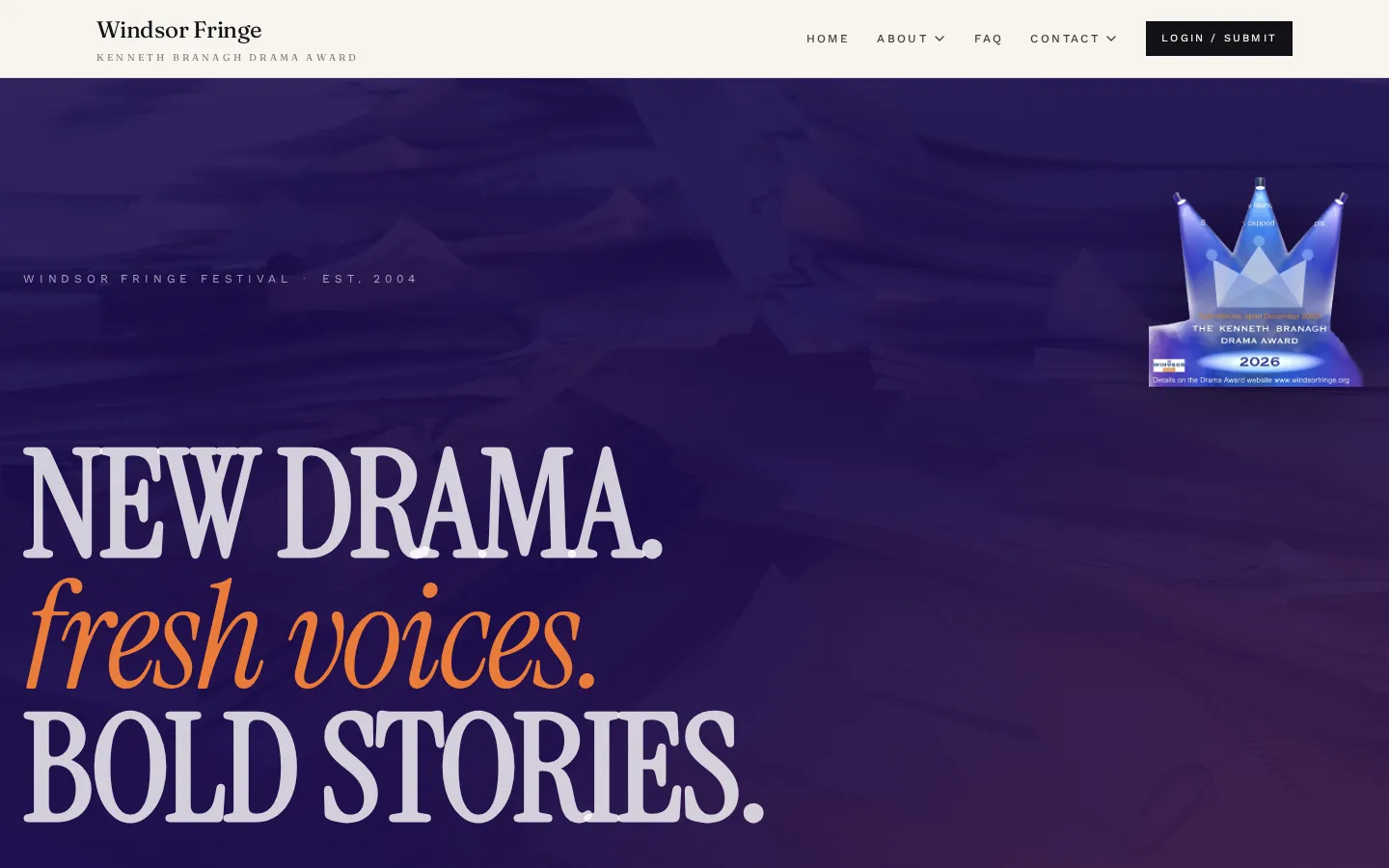 Windsor Fringe festival website with its theatre programme introduction
